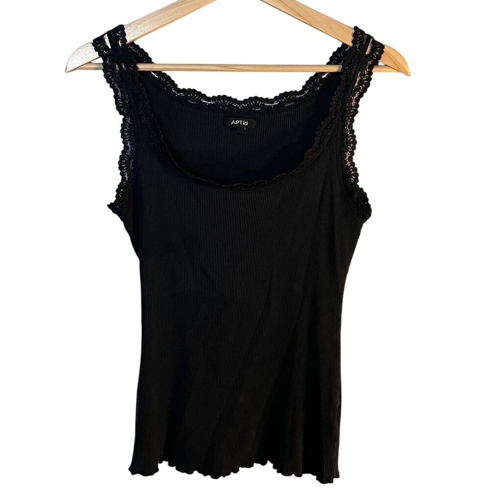 VTG Y2K Lace Neckline Stretchy Ribbed Black Tank Top SZ Medium Witchy 90's - Picture 2 of 14